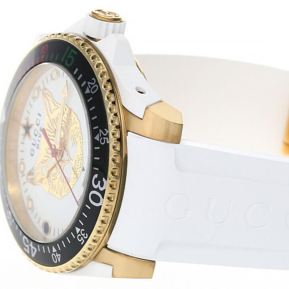 GUCCI DIVE NEW 40MM WHITE FELINE HEAD DIAL RUBBER MEN'S / UNISEX WATCH YA136322 - Picture 2 of 8
